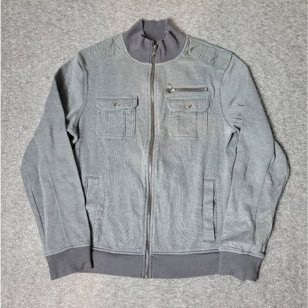 Rock & Republic Zip Up Jacket Mens M Gray Cotton Blend Mock Neck Front Pockets